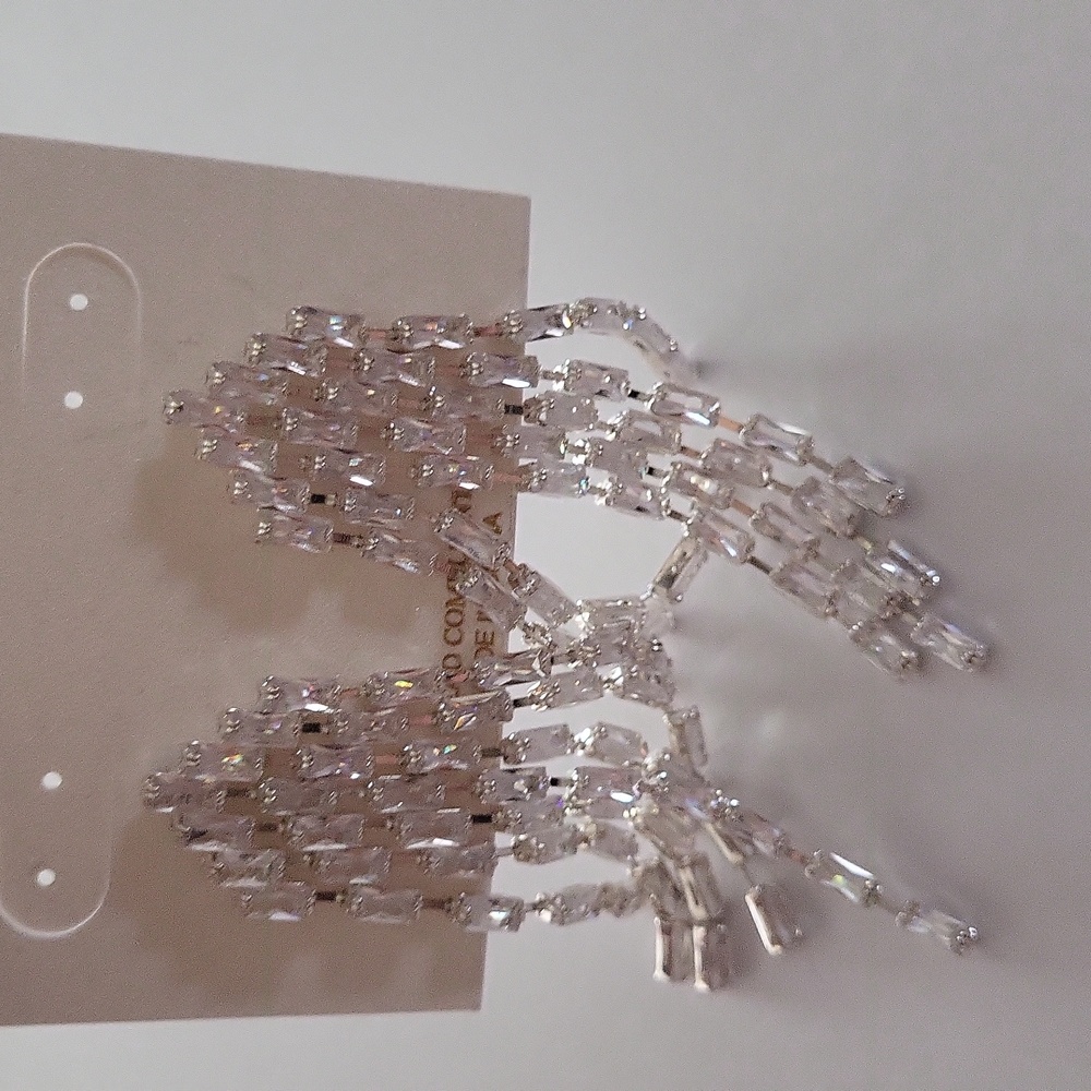 Natasha brand cubic zirconia waterfall fringe statement earrings - Picture 3 of 4